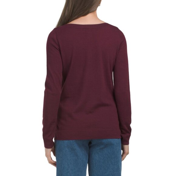 ELLEN TRACY Merlot Extrafine Merino Wool Boat Neck Pull Over Sweater - Picture 2 of 2